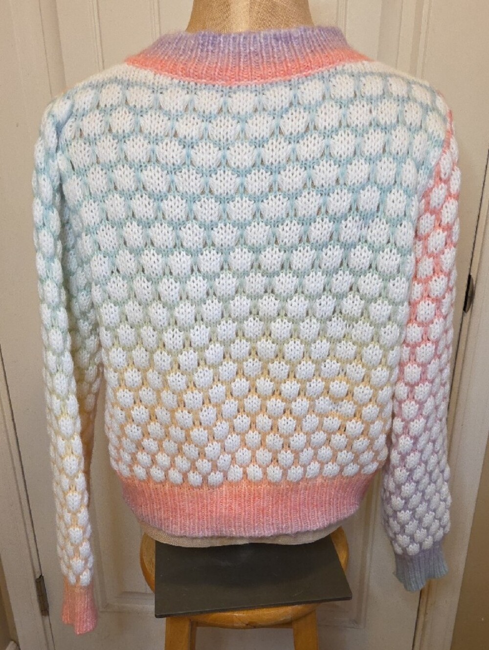 Pastel Rainbow 🌈 Gradient Honeycomb Knit Cardigan  Crop Sweater - Picture 2 of 6